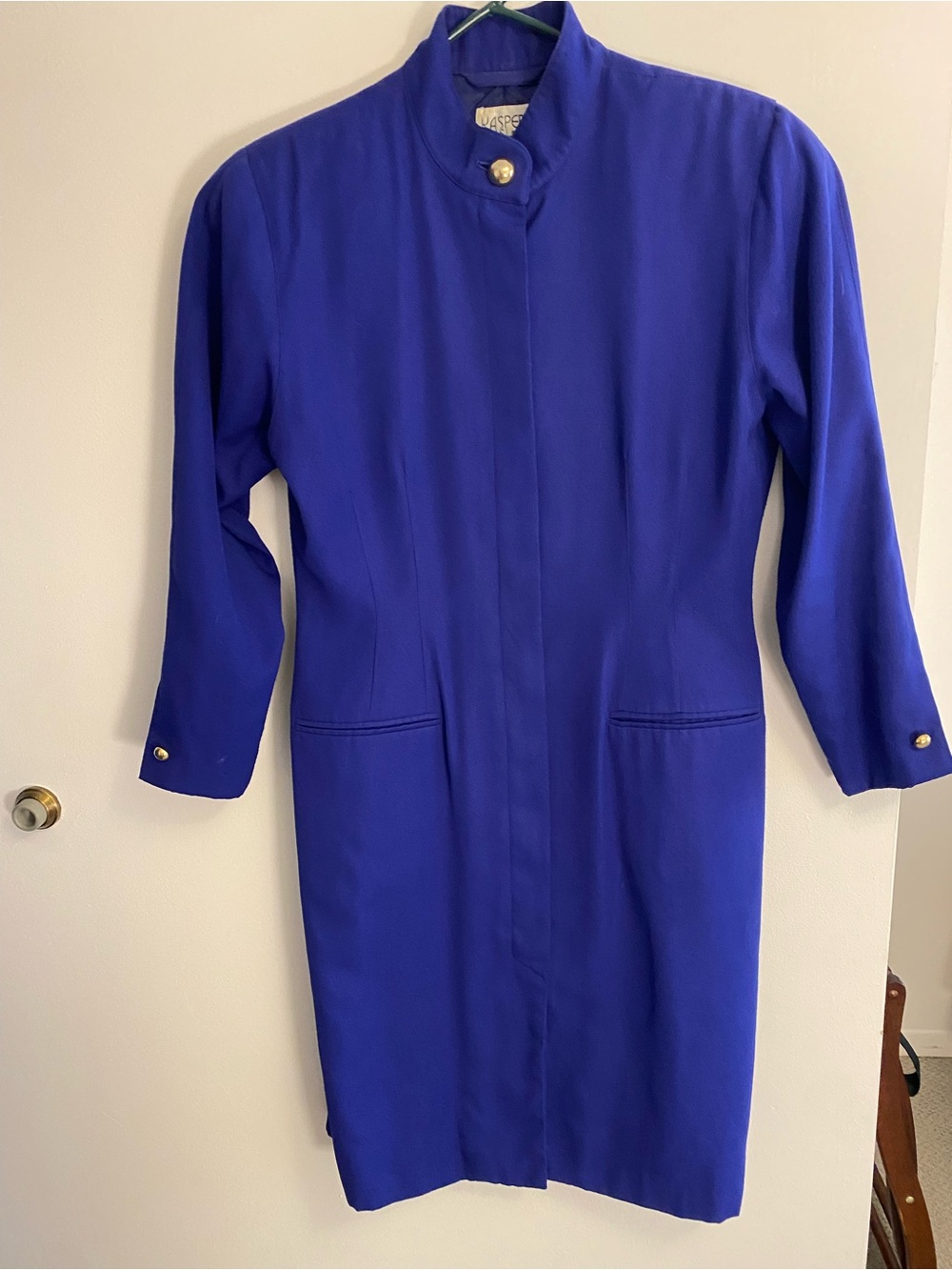 Kasper Petite Royal Blue Long Jacket with Gold Buttons